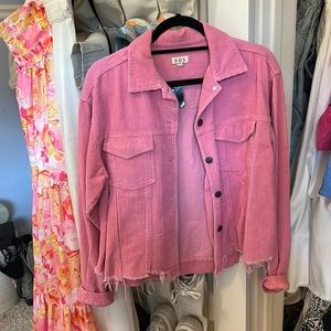 Cropped pink corduroy jacket